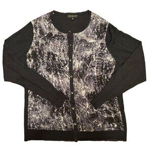 Jones New York women's black patternd cardigan sweater sz 1X wool/viscose blend